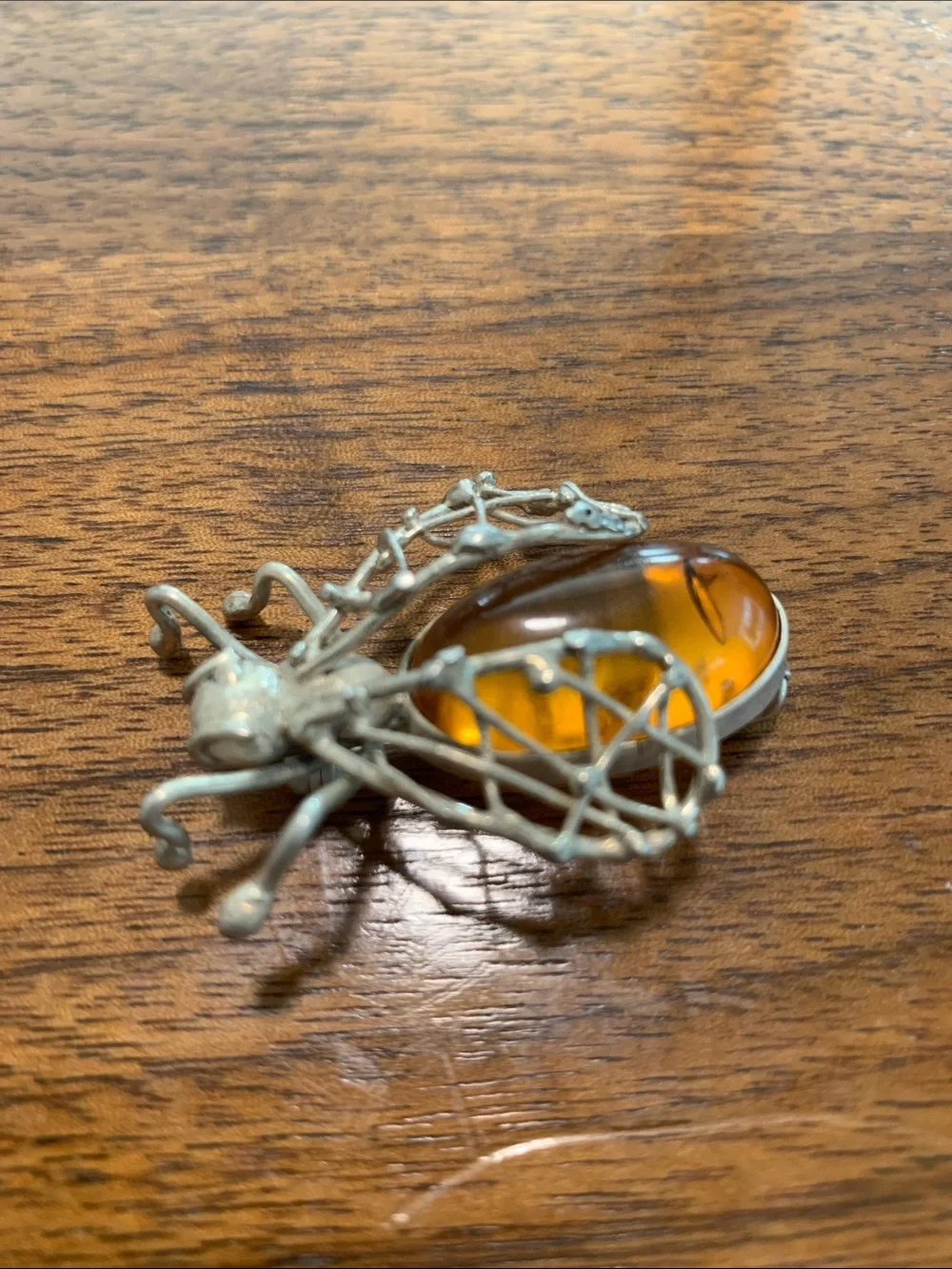 Amber Silver insect Brooch